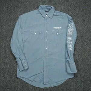 Wrangler Shirt Mens Medium Blue Denim Pearl Snap Long Sleeve Western Rodeo‎